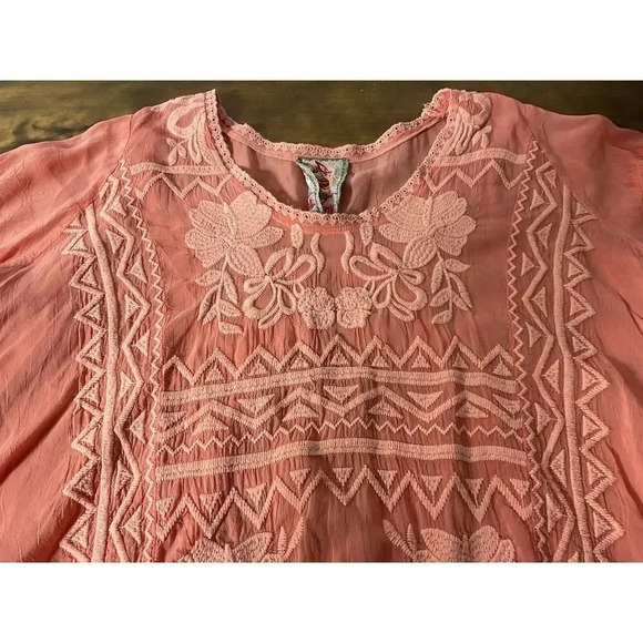 Johnny Was Coral Orange Delamo Embroidered Flared Tunic Blouse Size Small - Picture 4 of 12